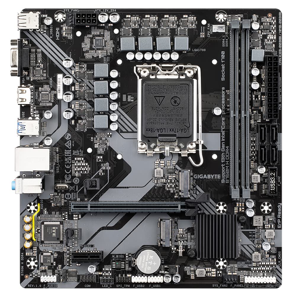 GIGABYTE B760M H DDR4 Motherboard (Intel B760/LGA 1700) Micro-ATX, PCIe 4.0, Dual M.2, 1GbE LAN, USB 3.2 Gen1