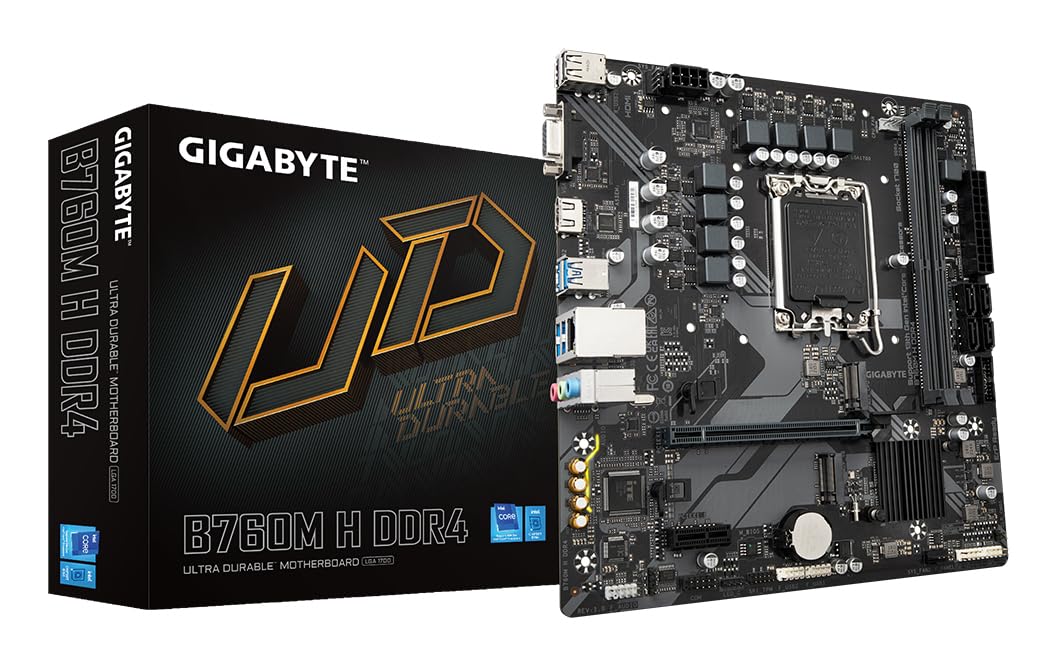 GIGABYTE B760M H DDR4 Motherboard (Intel B760/LGA 1700) Micro-ATX, PCIe 4.0, Dual M.2, 1GbE LAN, USB 3.2 Gen1