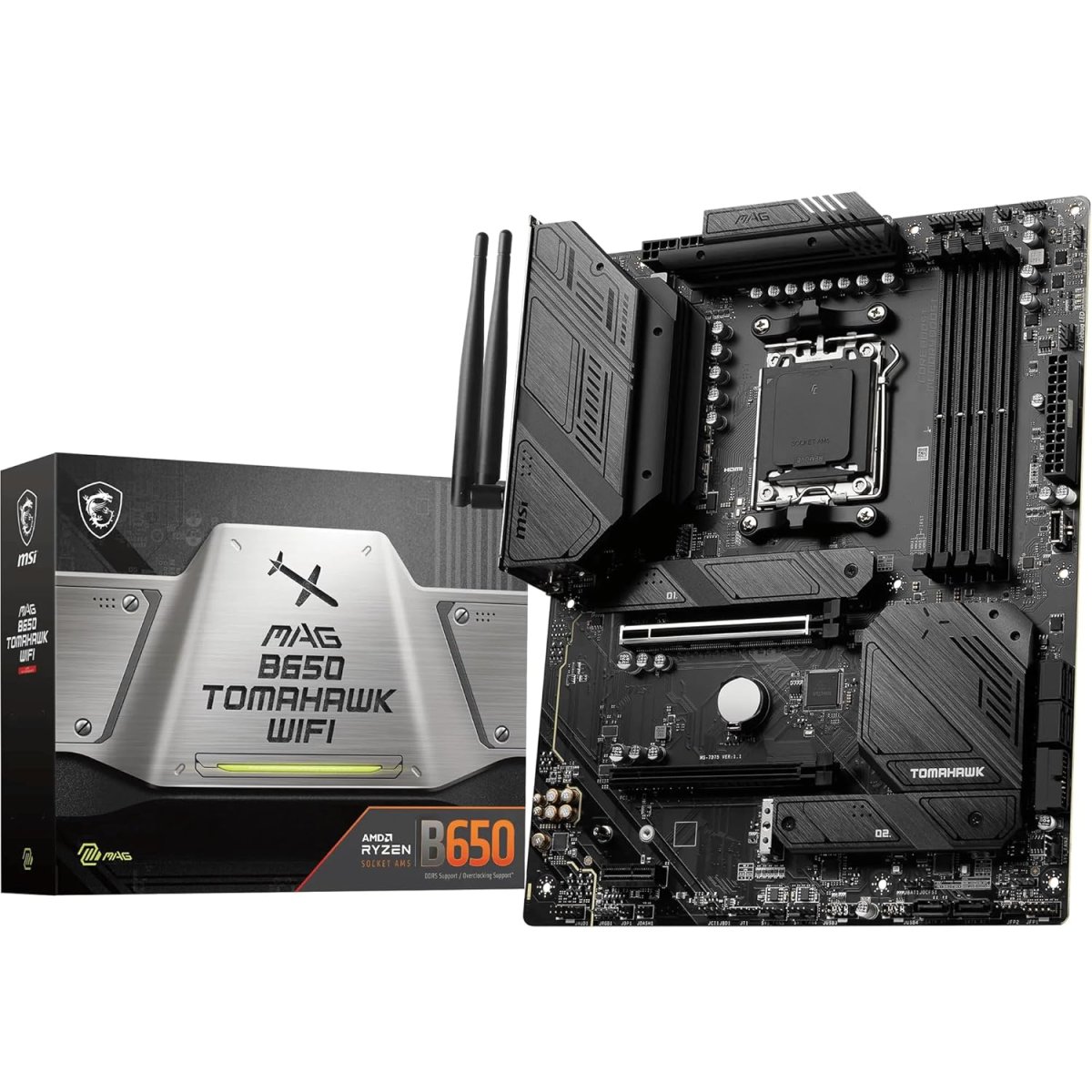 MSI MAG B650 Tomahawk WiFi Motherboard, ATX - Supports AMD Ryzen 7000 Series Processors, AM5-14 Duet Rail 80A VRM, DDR5 Memory Boost 6400+MHz/OC, 2 x 