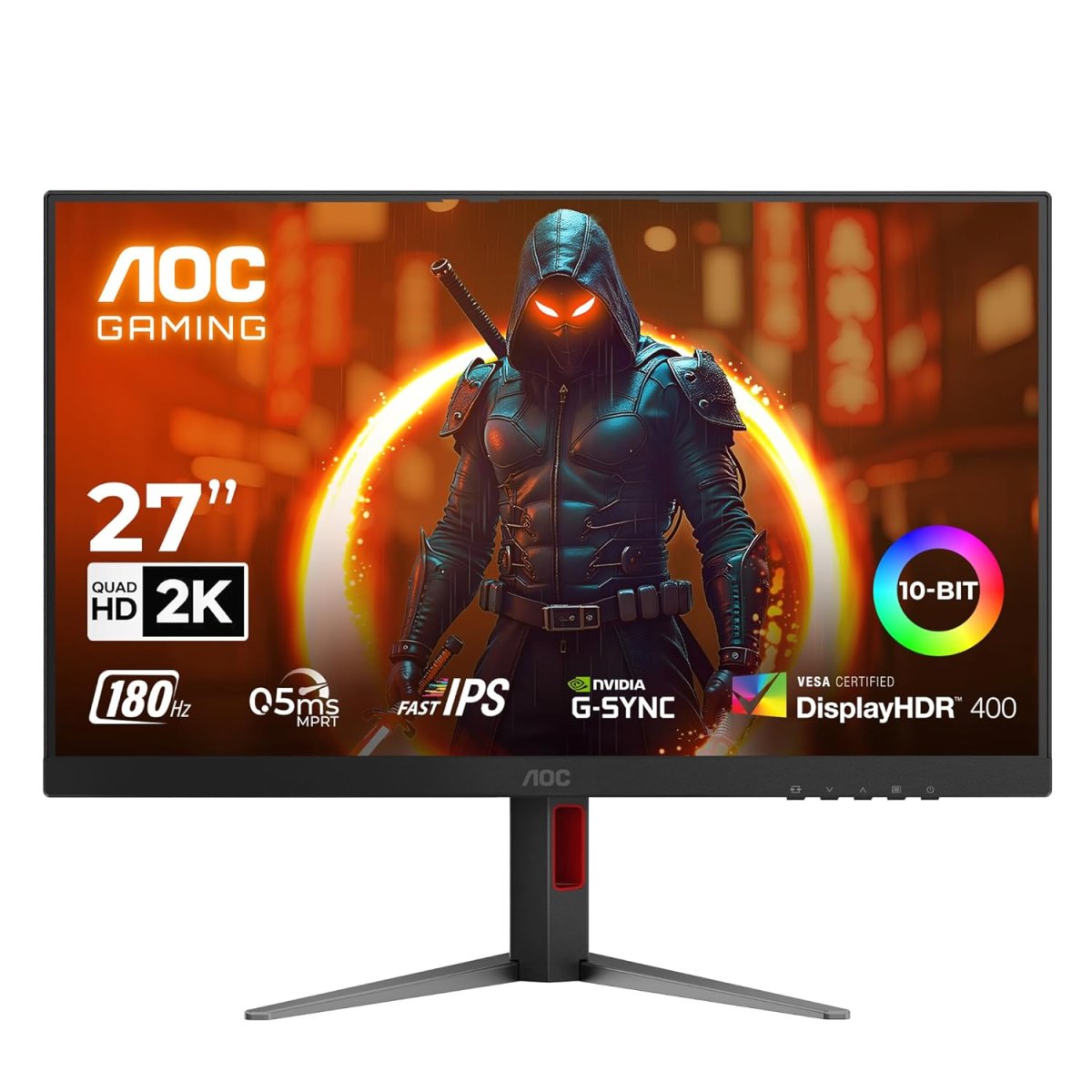 AOC Q27G4F 27'' QHD Gaming Monitor, 2560x1440 IPS Panel, 180Hz Refresh Rate, 0.5ms Response, G-Sync, HDR10, Super Color Mode, Dual HDMI 2.0 Ports, Hei